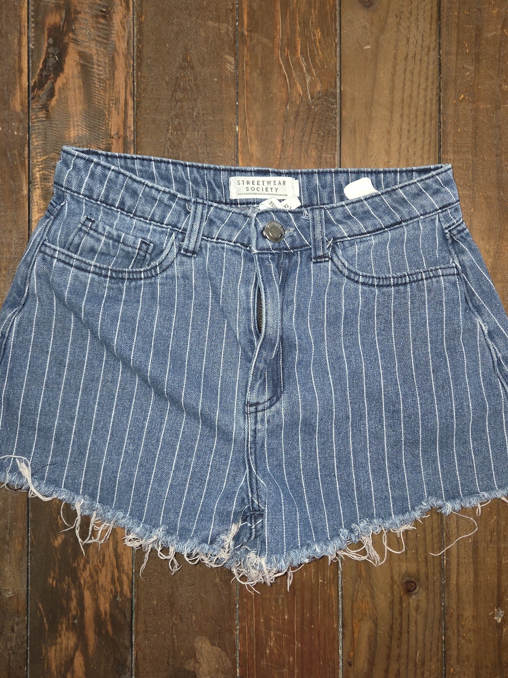 Streetwear Society Hi Rise Blue Pinstripe Denim Shorts